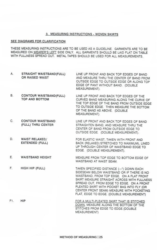 tecnhical detail on garment measurements