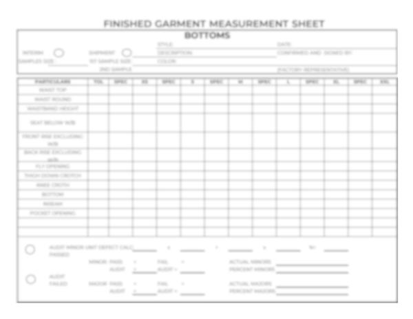 finished garment inspection sheet bottoms